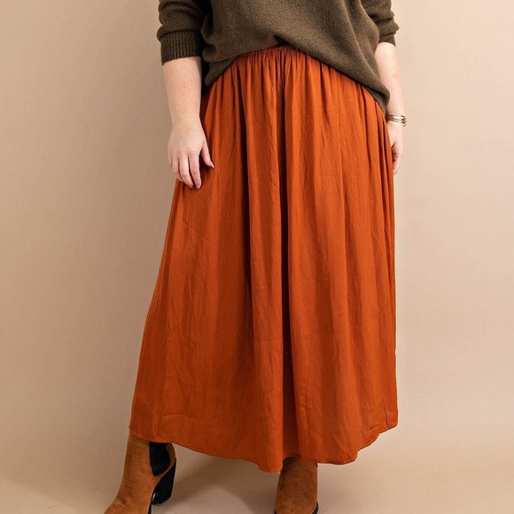Satin Maxi Skirt in Rust by Kori - Picture 4 of 4